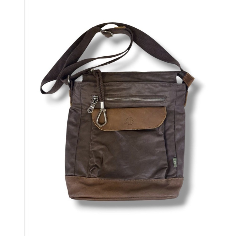 TSD Urban Light Zip Crossbody Bag Dark Brown Leather Trim Organizer Campus Purse